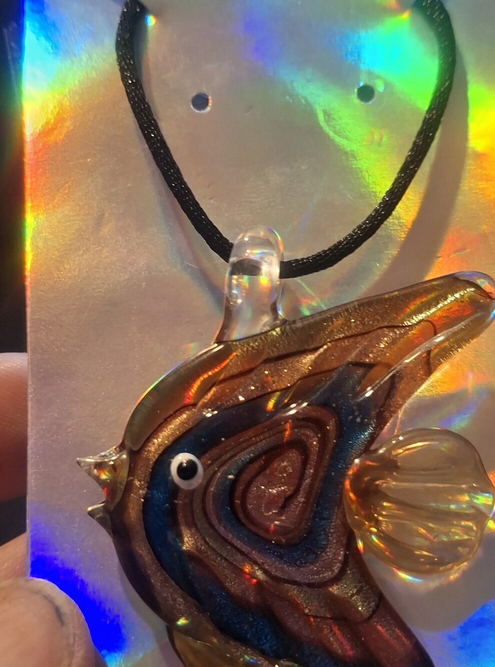 Handblown Glass Fish Pendant Necklace - Multicolor